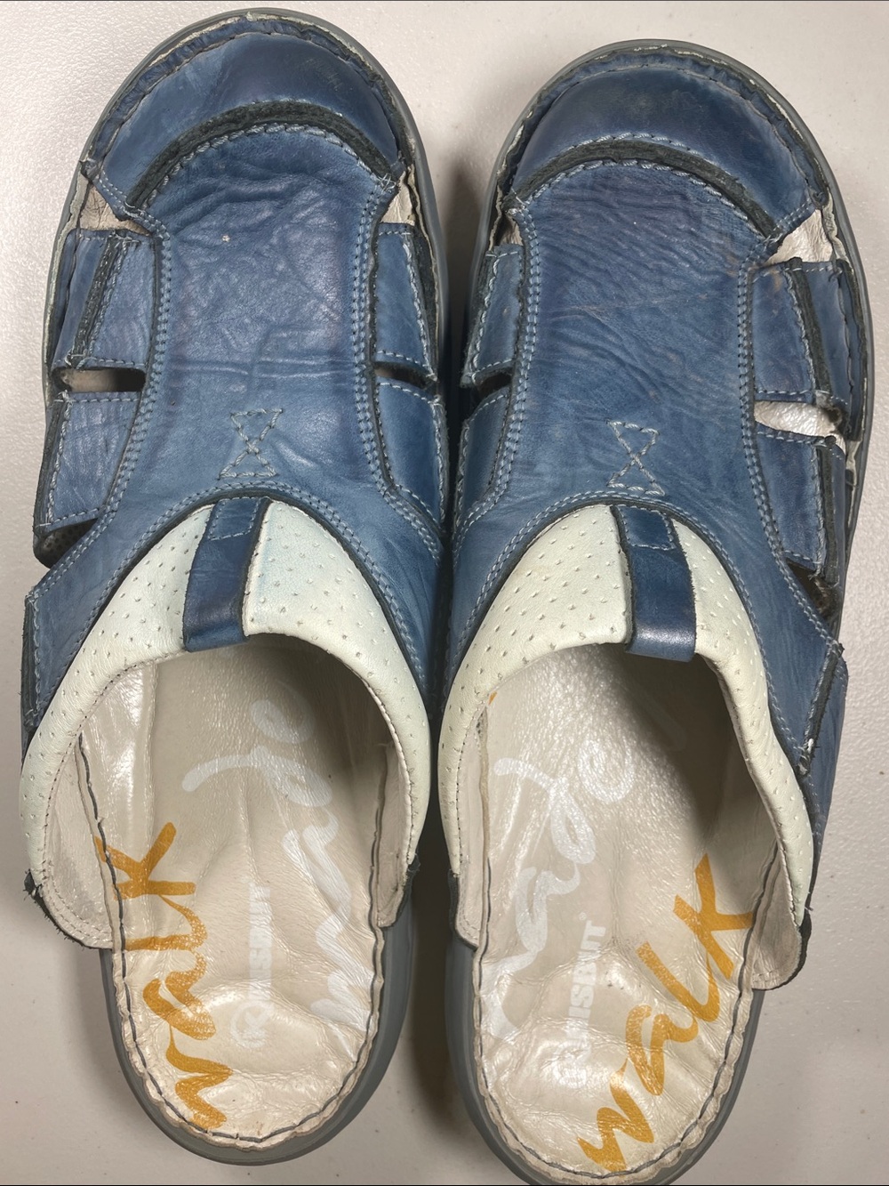 Krisbut Blue and White Men's Casual Leather Slide Sandals